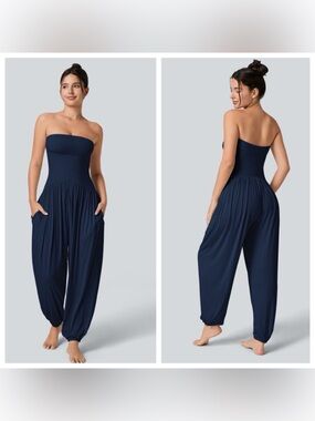 HALARA Navy Strapless Harem Jumpsuit